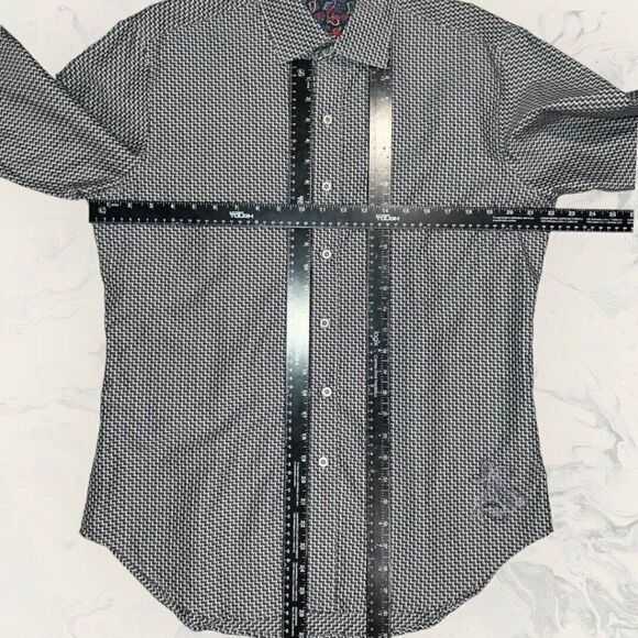 Robert Graham Black White Long Sleeve Flip Cuff Button Up Dress Shirt Medium - Picture 2 of 8